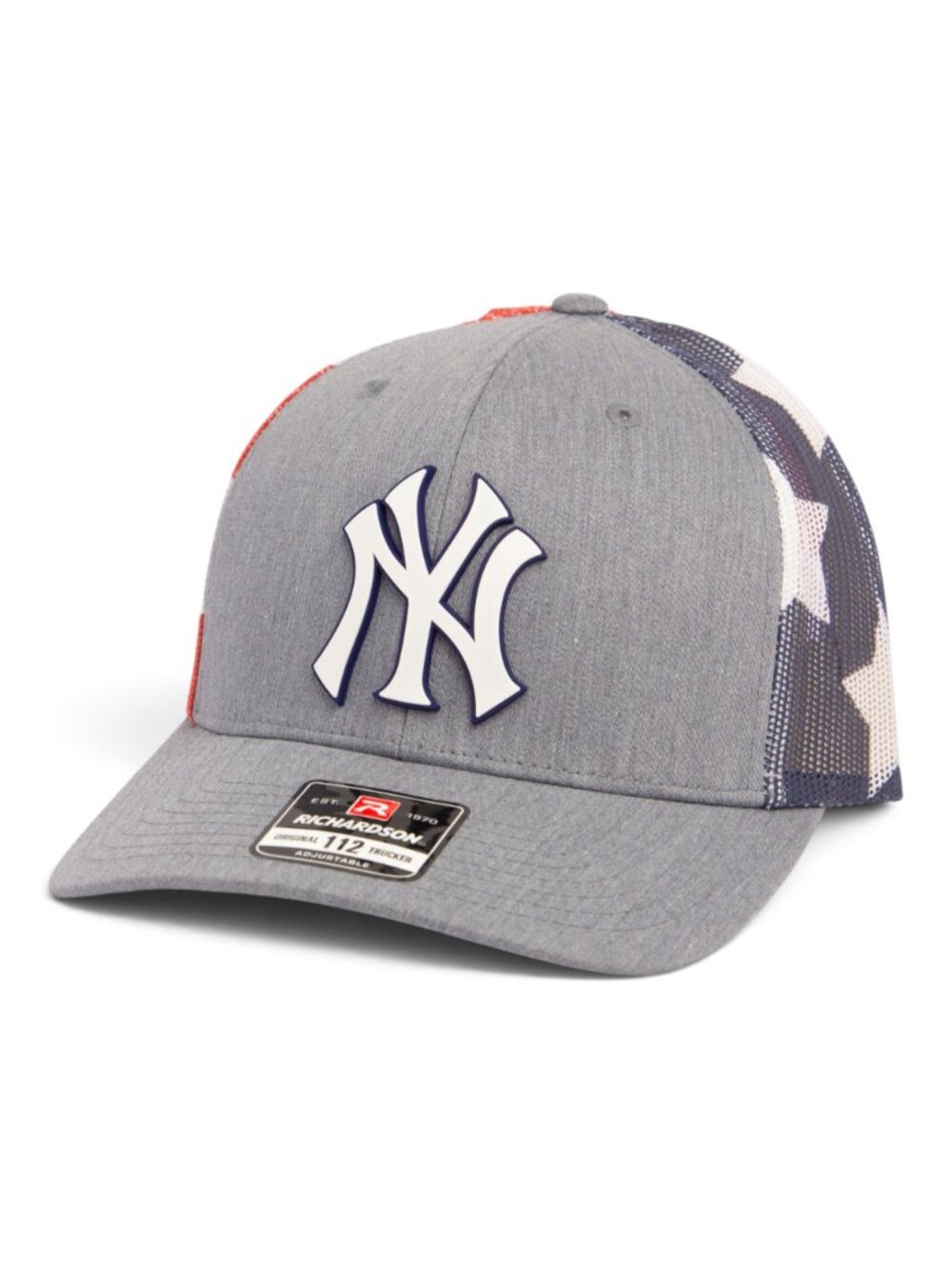 New York Yankees NY White 3D Snapback Trucker Hat- Heather Grey/ Stars & Stripes